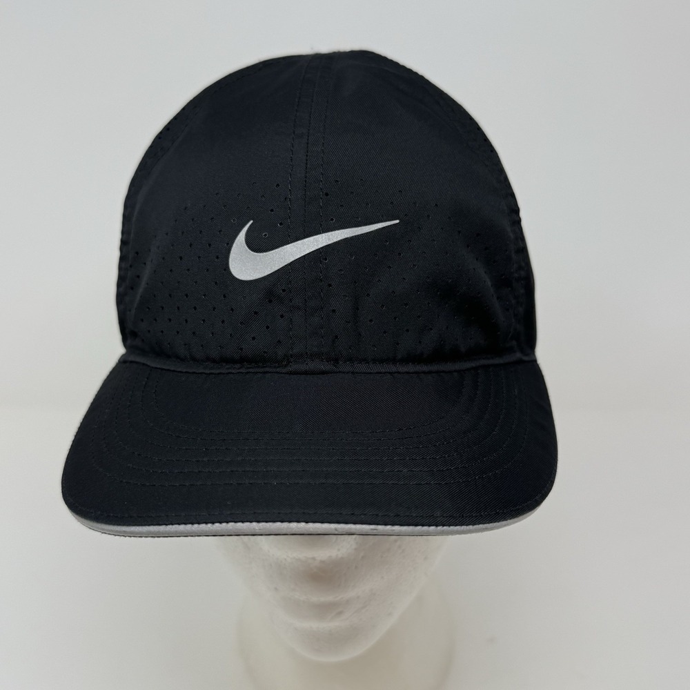 Nike Featherlight Hat Cap Tennis Running Black & White Adjustable Strap Back